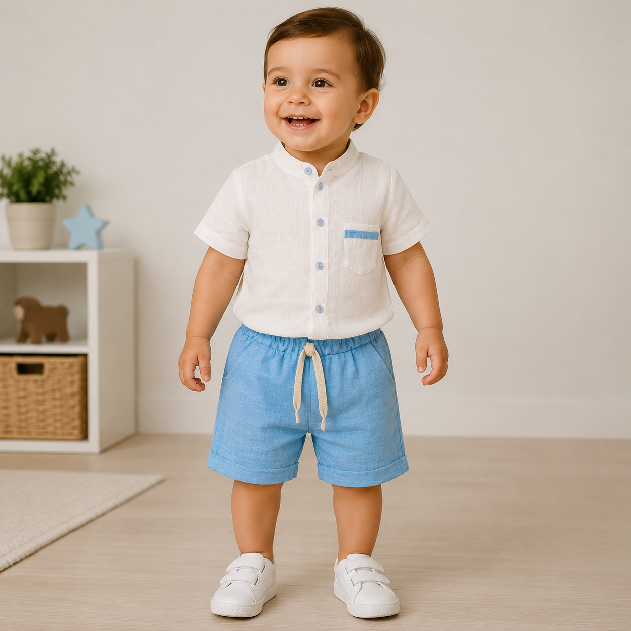 Completo Neonato Cielo Chic Camicia e Bermuda
