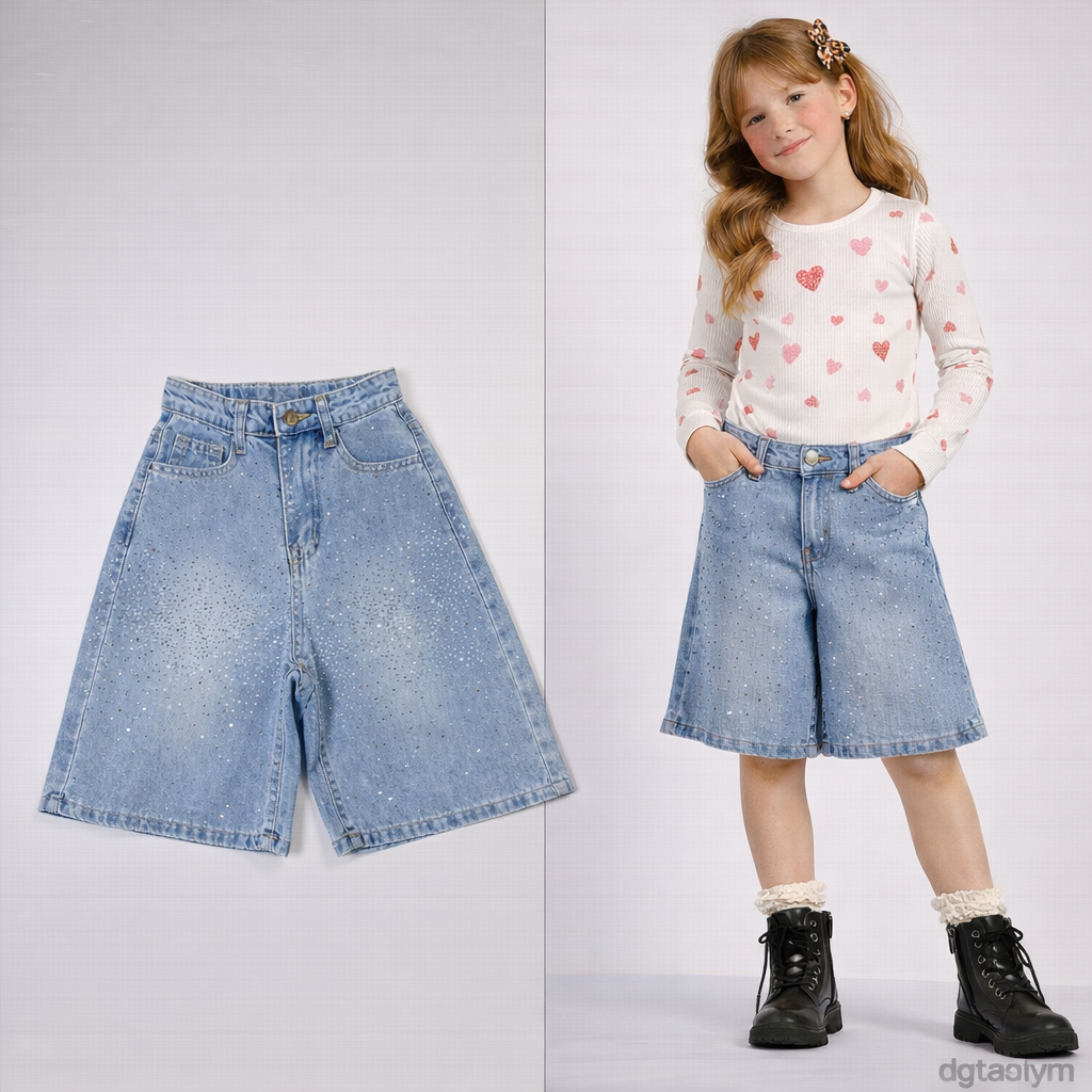 👖 Shorts Bambina Denim Sparkle