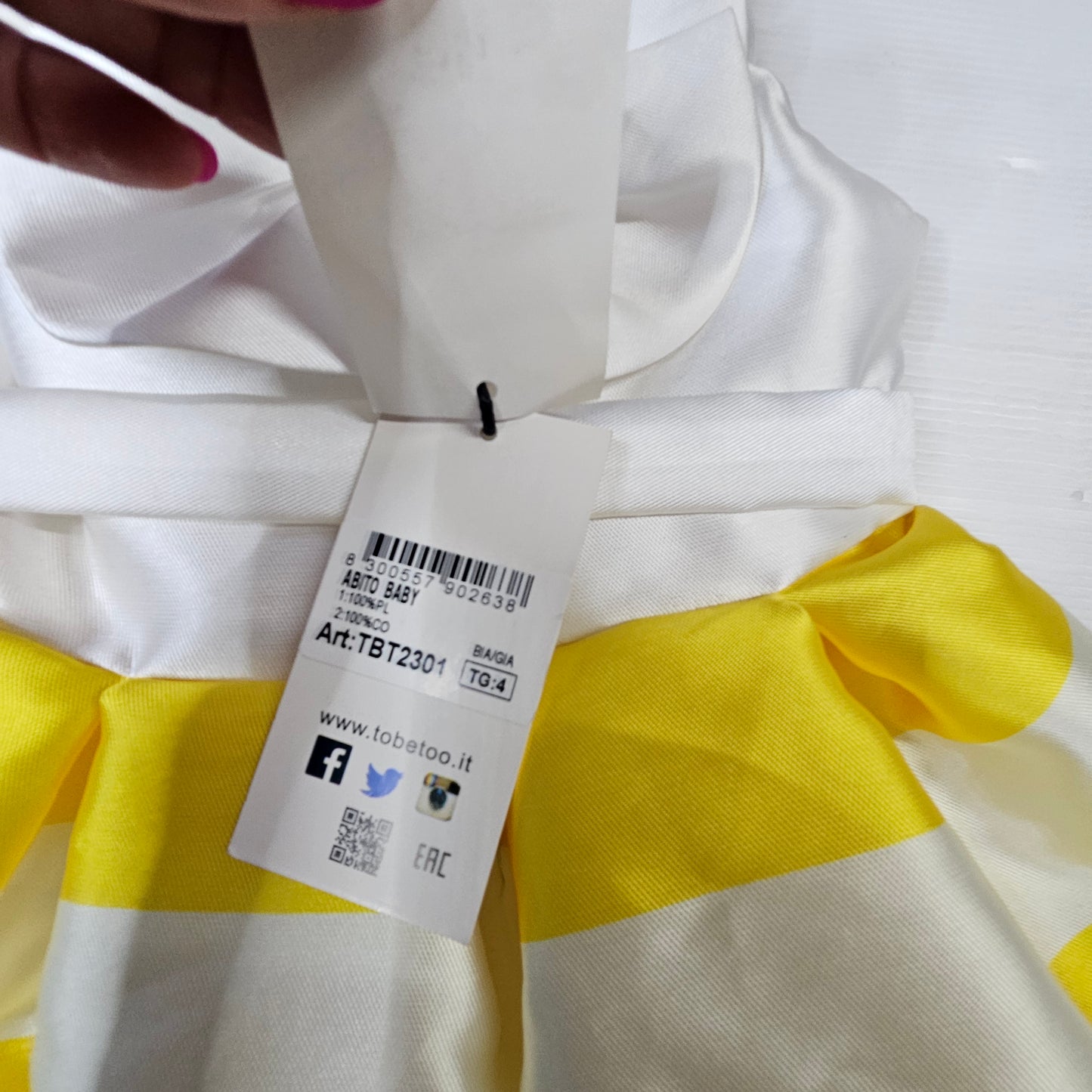 Vestito bambina elegante righe gialle fiocco TBT2301