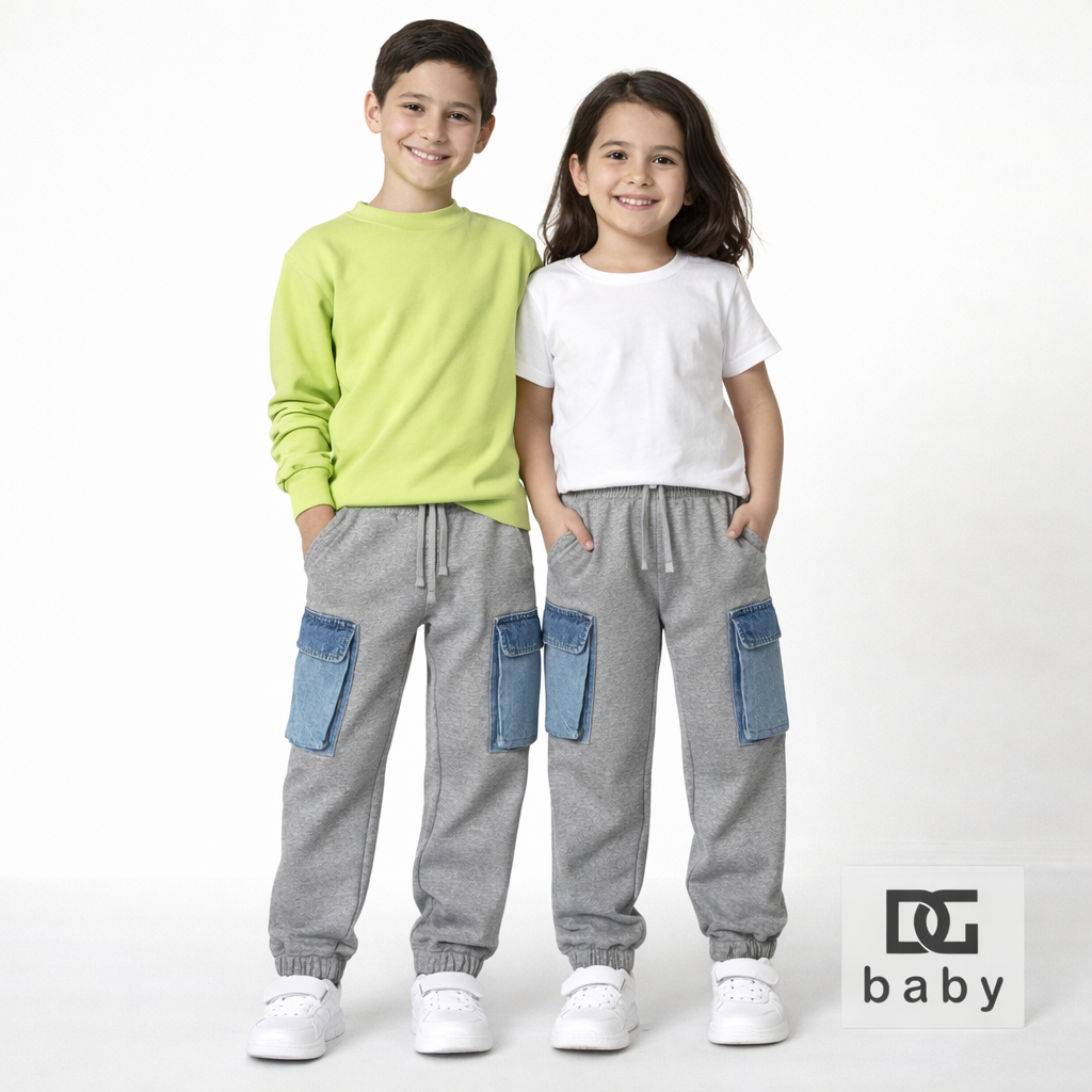 Pantalone tuta unisex grigio con tasche denim – TOBETOO