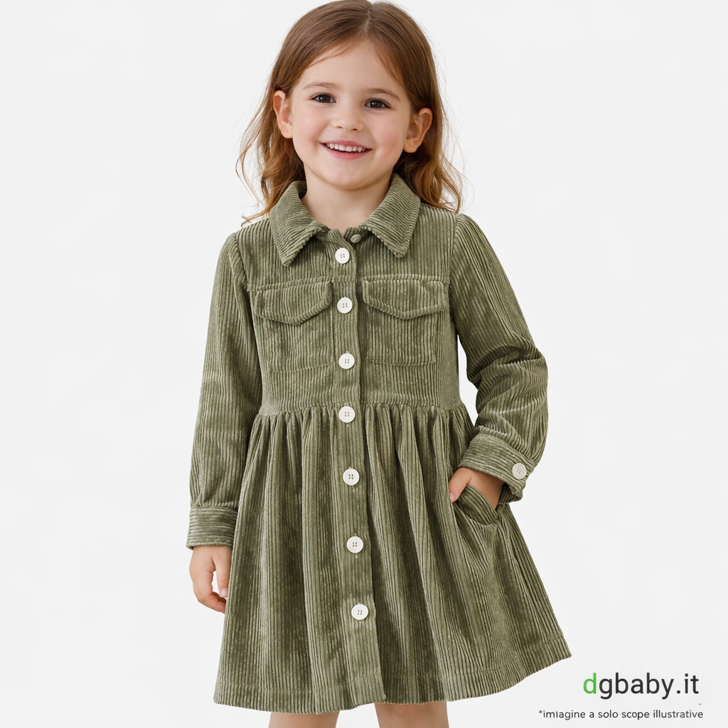 Abito bambina Y-CLÙ “Oliva Soft” in velluto a costine