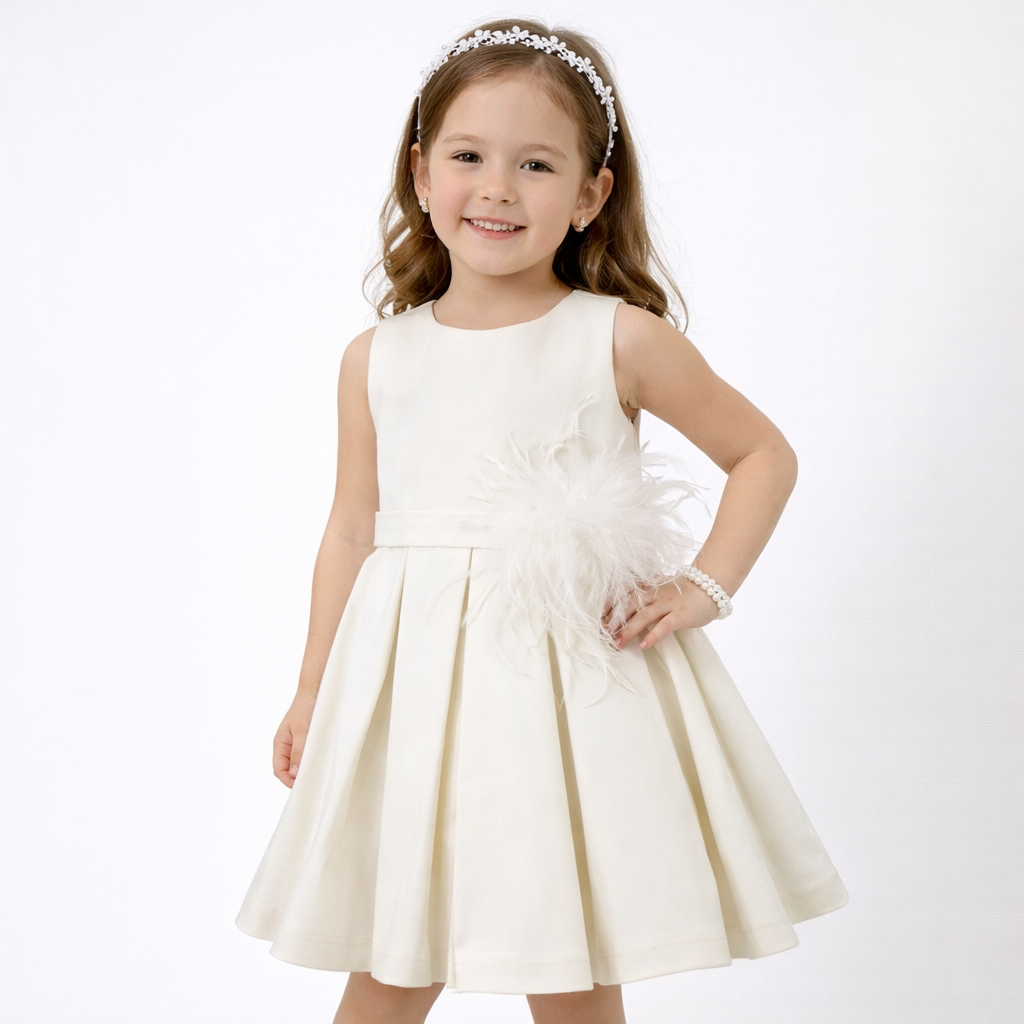 Vestito bambina Y-CLÙ “Elegance Feather” con piume e pieghe YE805