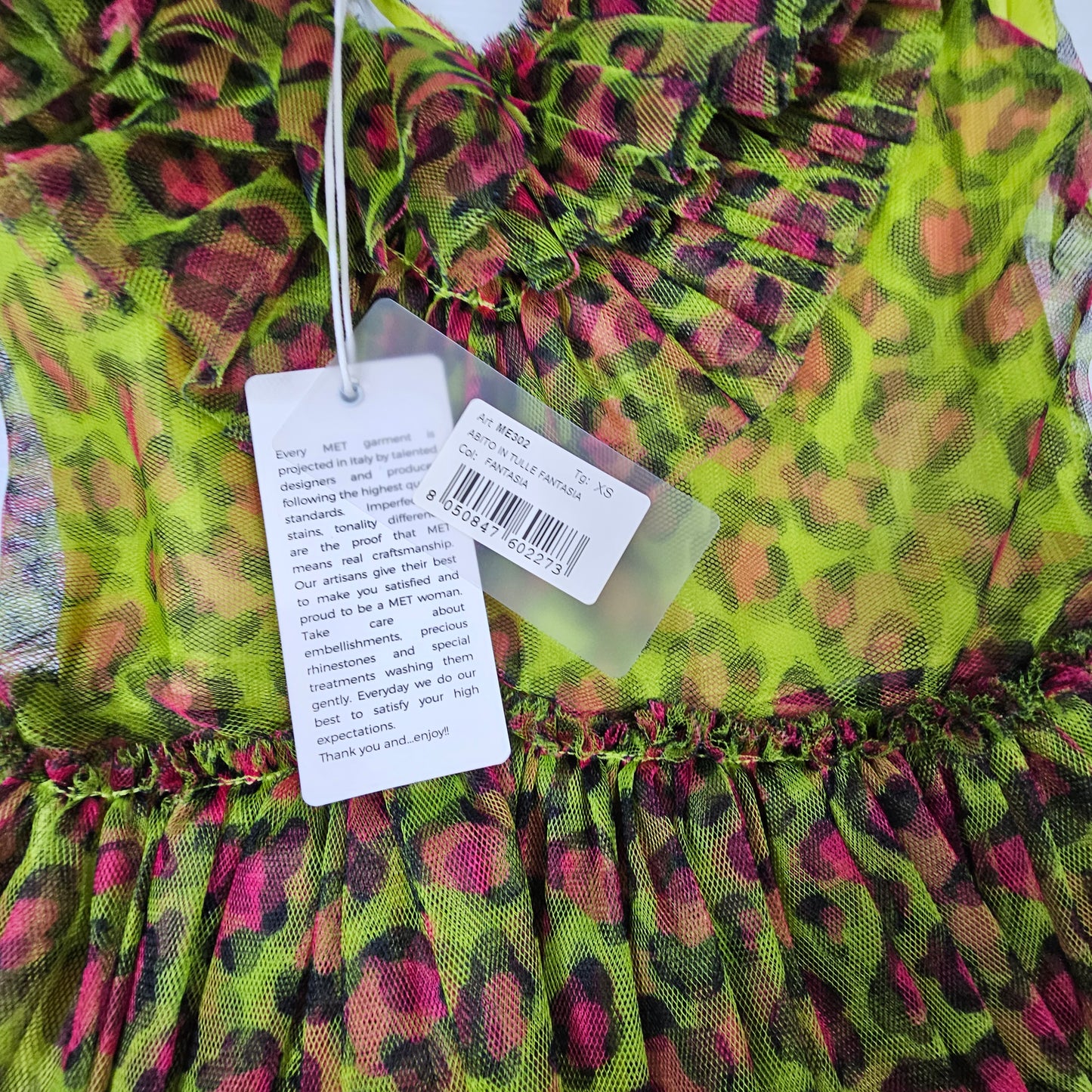 Vestito bimba MET ME502 tulle fantasia maculata fluo