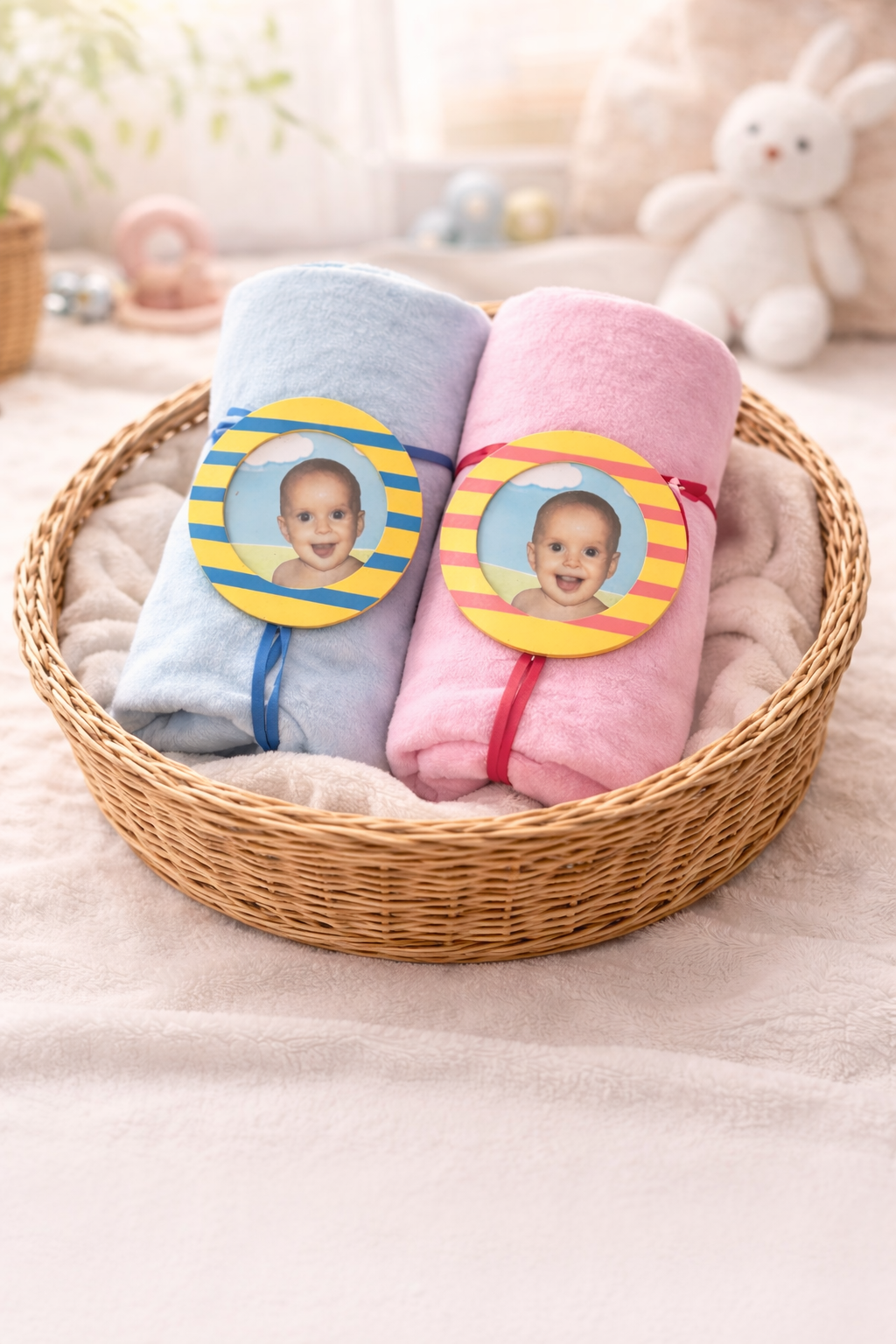 🧸 Plaid neonato tinta unita con portafoto in legno in omaggio