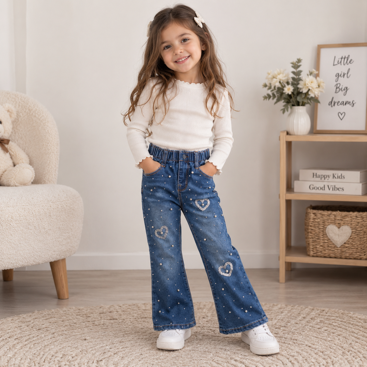 Jeans Bambina Flare Cuori e Strass
