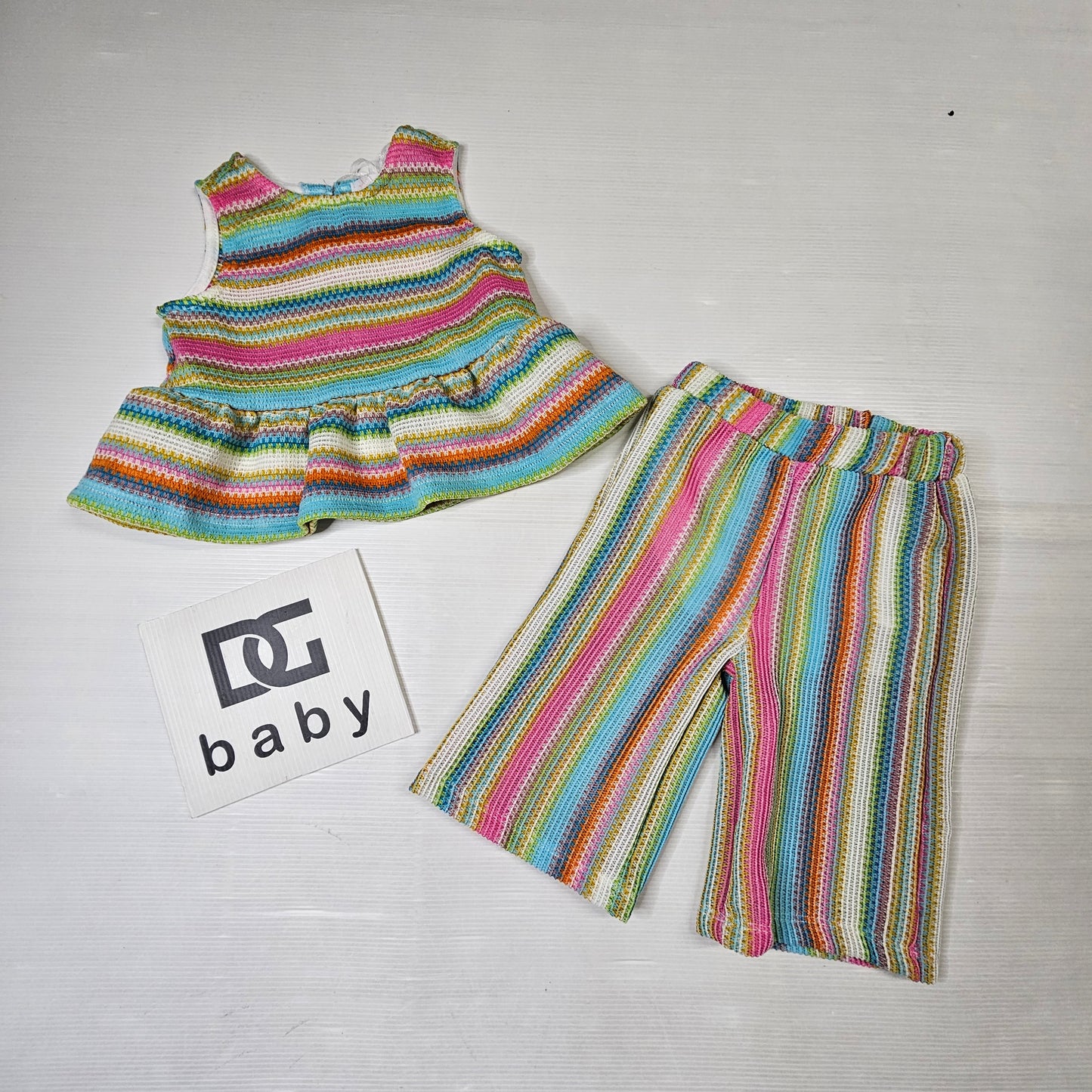 Completo neonata “Rainbow Knit” top + pantalone rigato