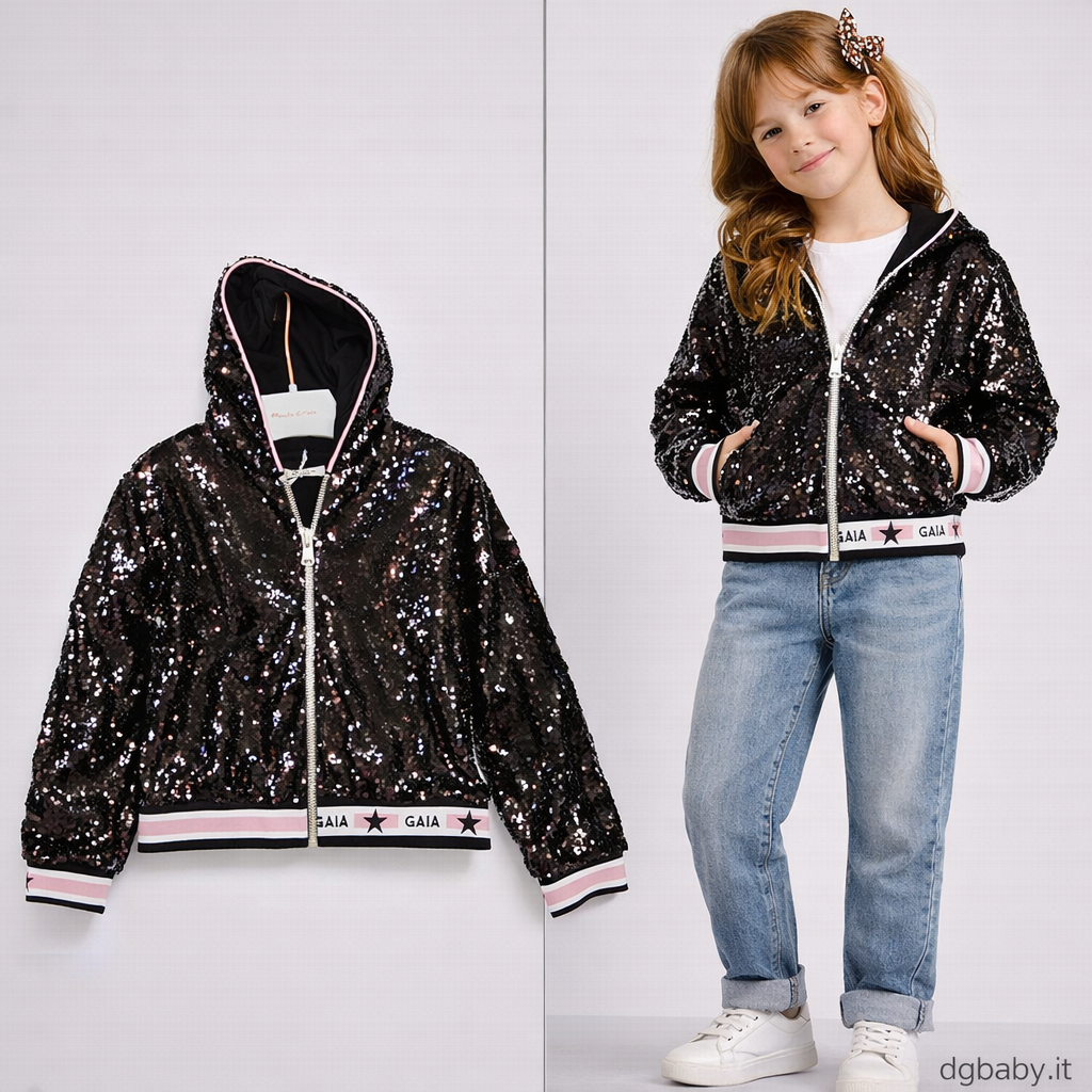 Felpa bambina GAIA con paillettes e cappuccio