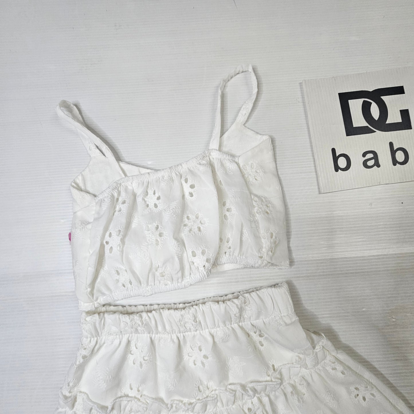 Completo Bambina Bianca Perla con Top e Gonna Sangallo