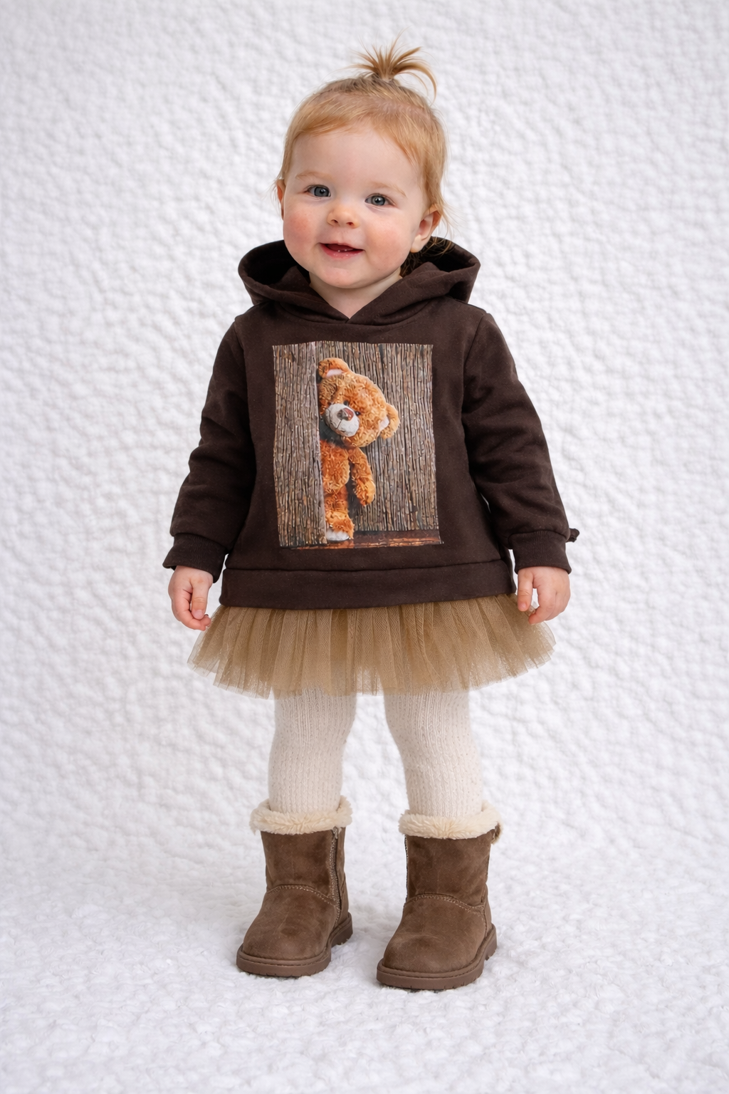 Abitino felpato bimba con tulle – Orsetto 🧸✨