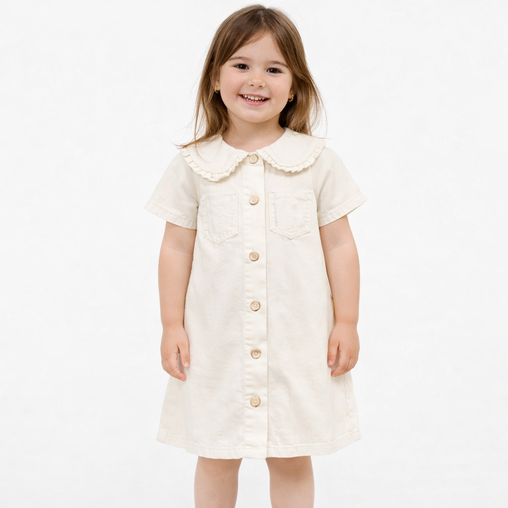 Vestito bambina panna con colletto e bottoni – TOBETOO
