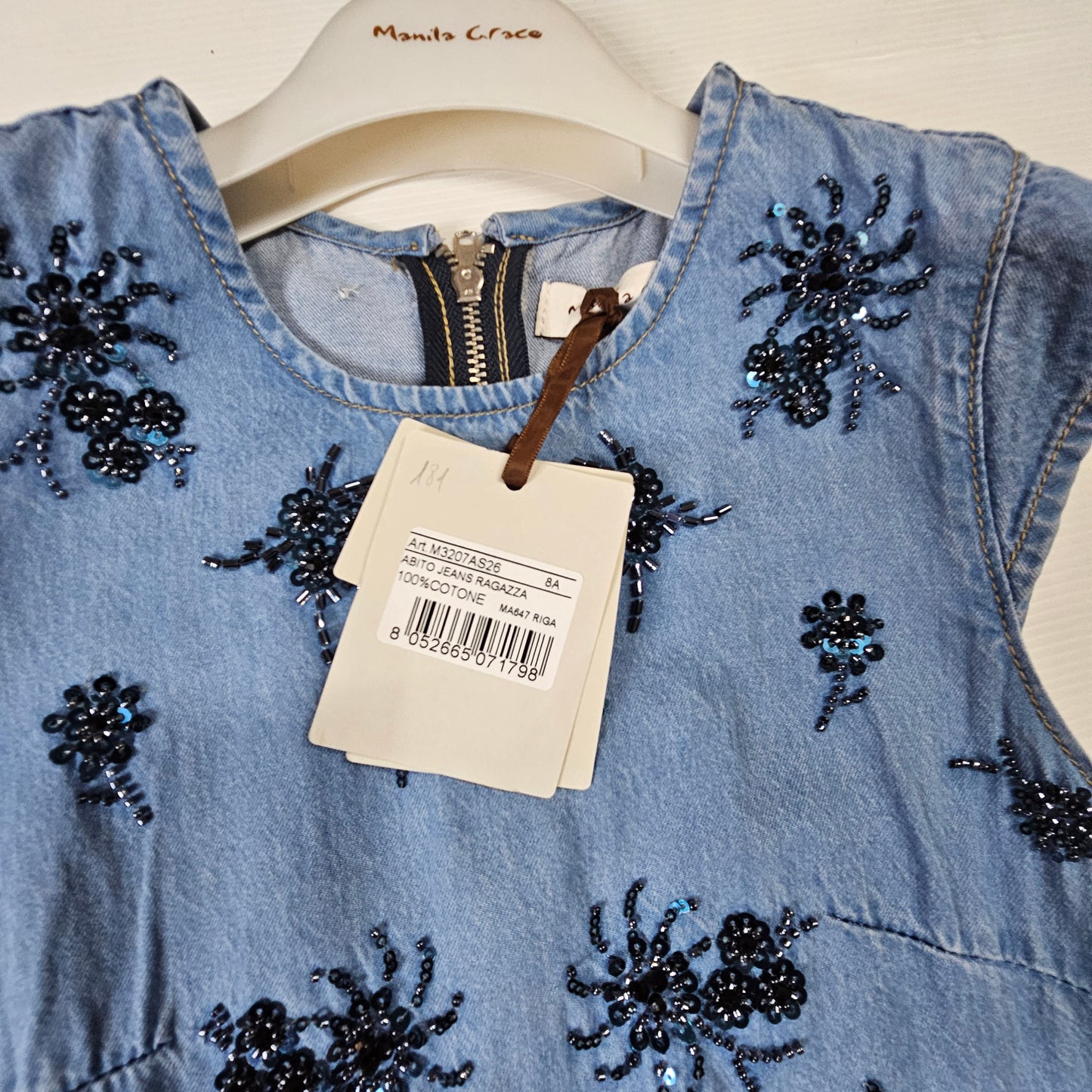 Vestito bimba Manila Grace M3207AS26 denim ricamato