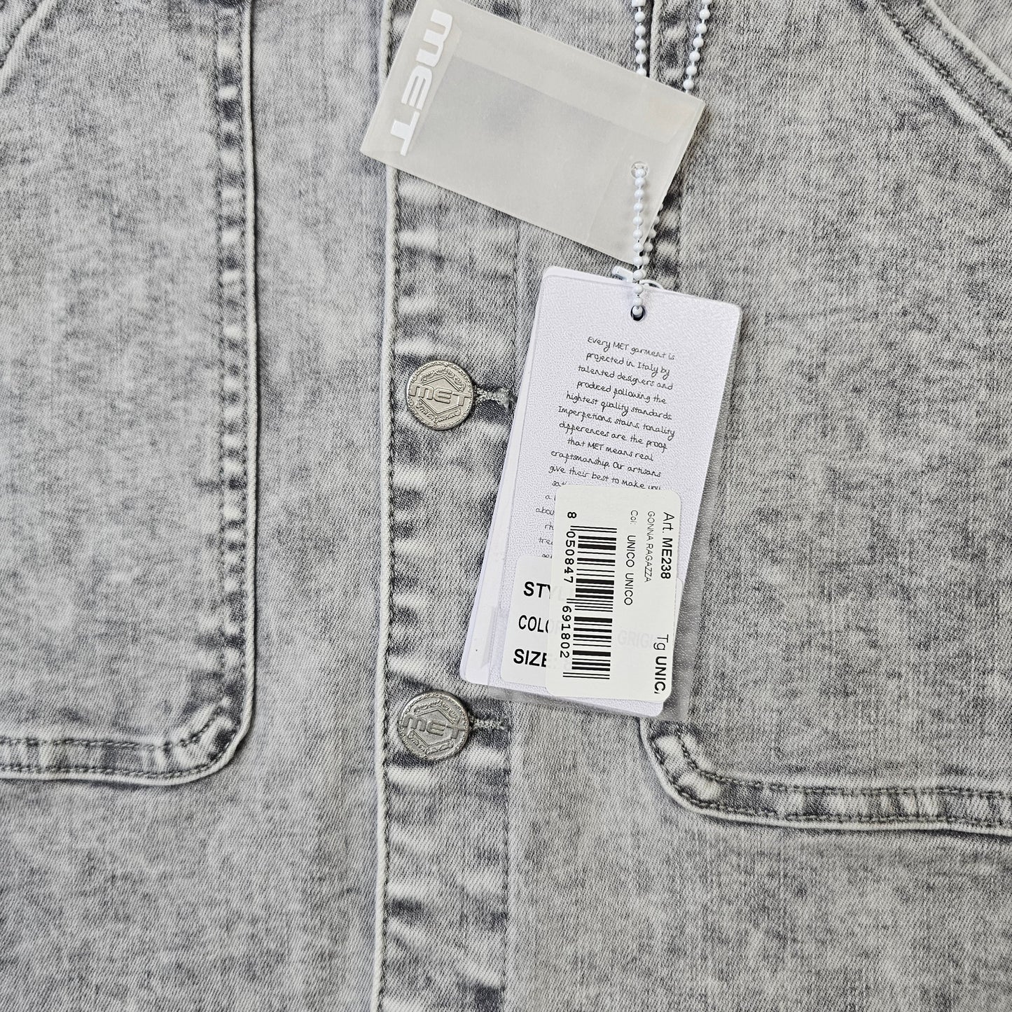 Gonna Jeans Bambina MET Denim Grigio Effetto Vintage