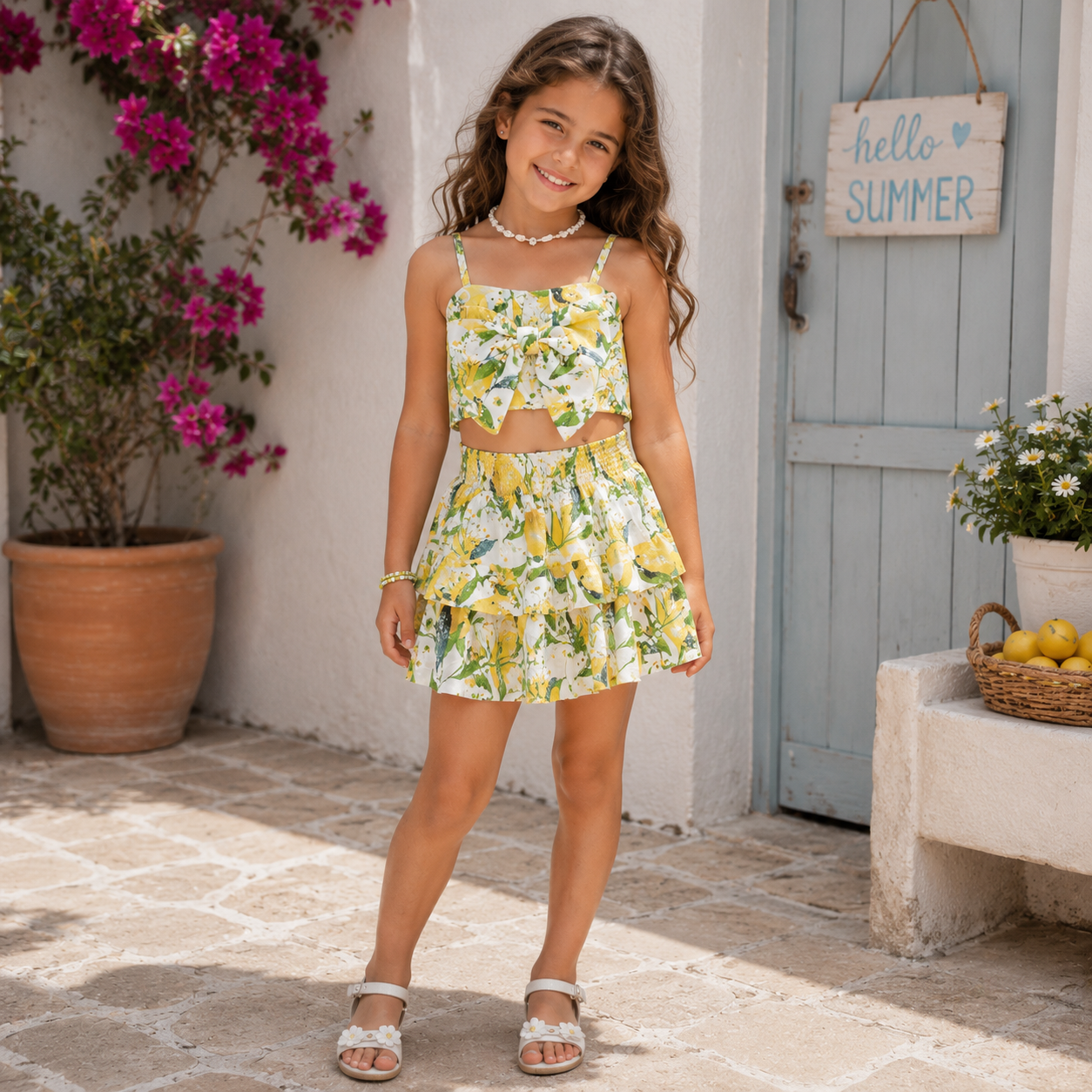 Completo Bambina Limone d’Estate con Top e Gonna