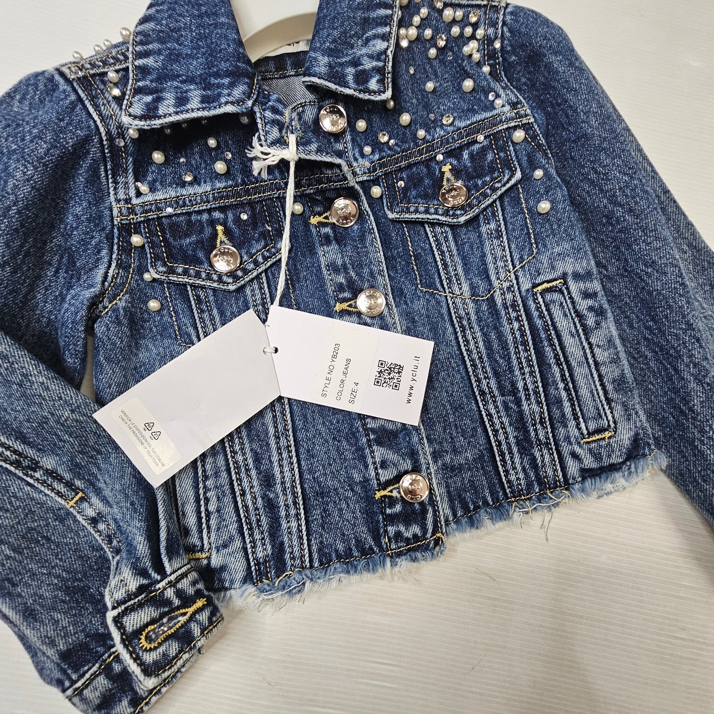 Giubbino Jeans Bambina Y-Clù YB203 con Perle e Strass