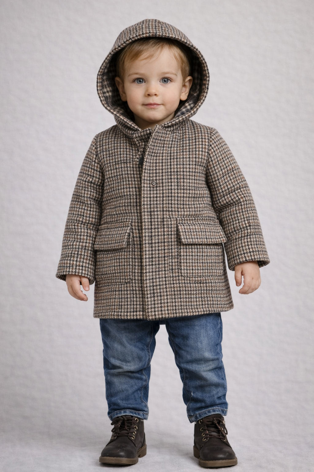 🧥 Cappottino Pied de Poule con Cappuccio – Baby