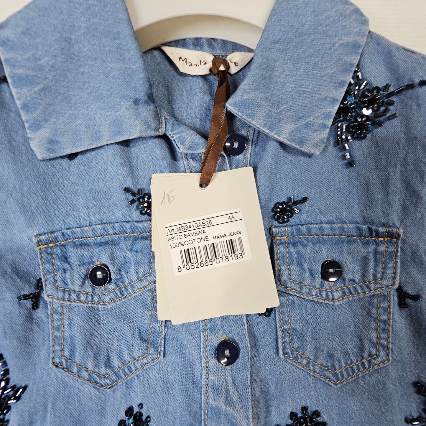 Vestito bimba Manila Grace MB3410AS26 denim ricamato