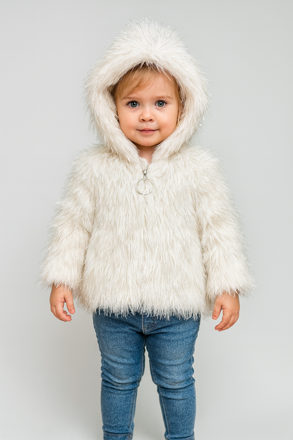 🤍 Giacchina Neonata Eco-Pelliccia Glitter