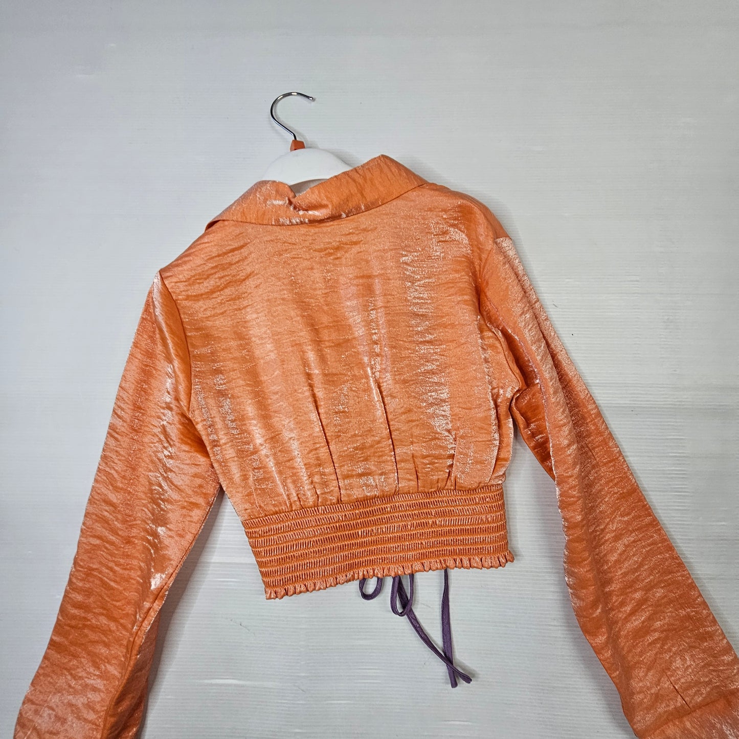 Camicia Crop Bambina Y-Clù Effetto Satin Arancio Corallo