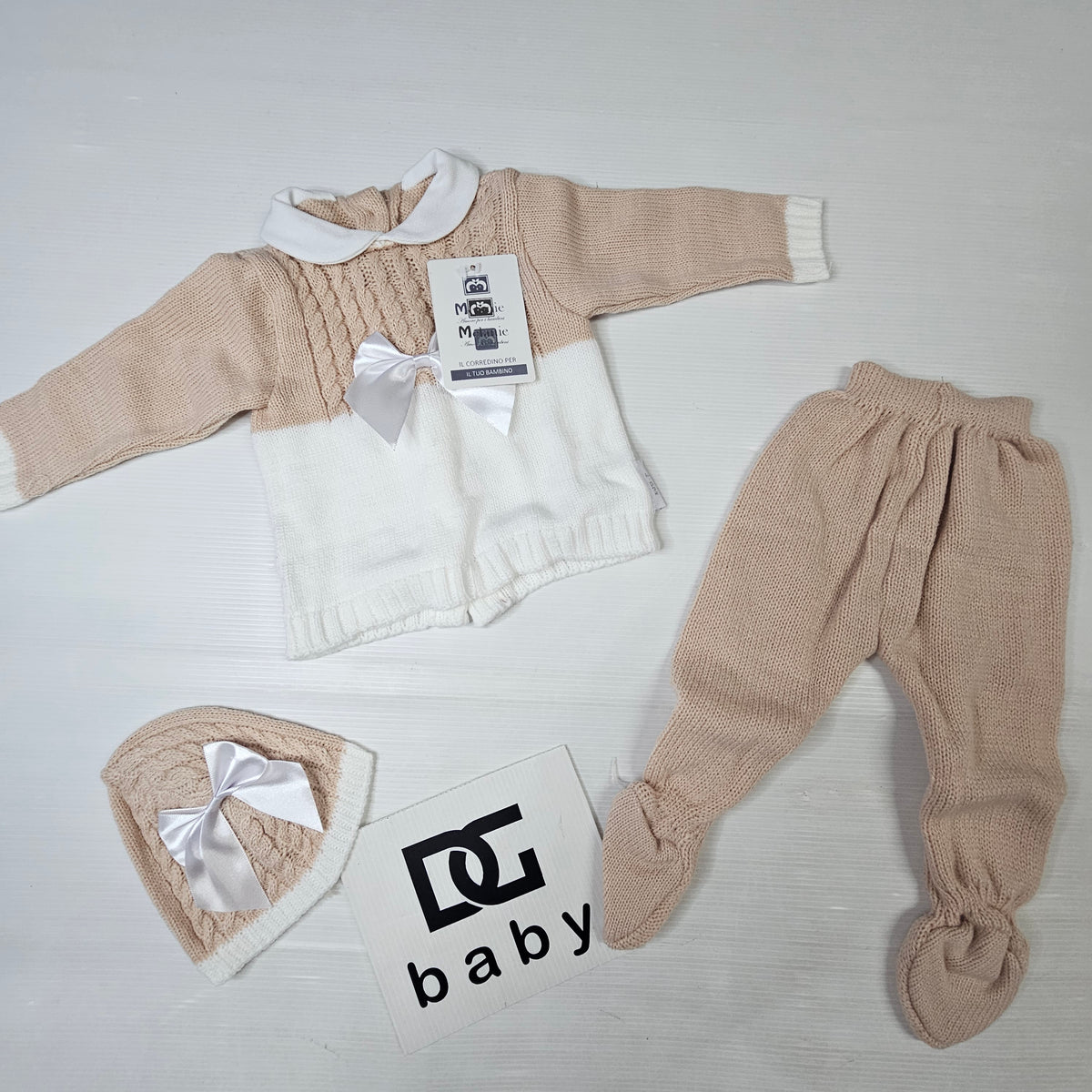 Completo Neonata Fiocco in Calda Maglia 3 Pezzi TL04