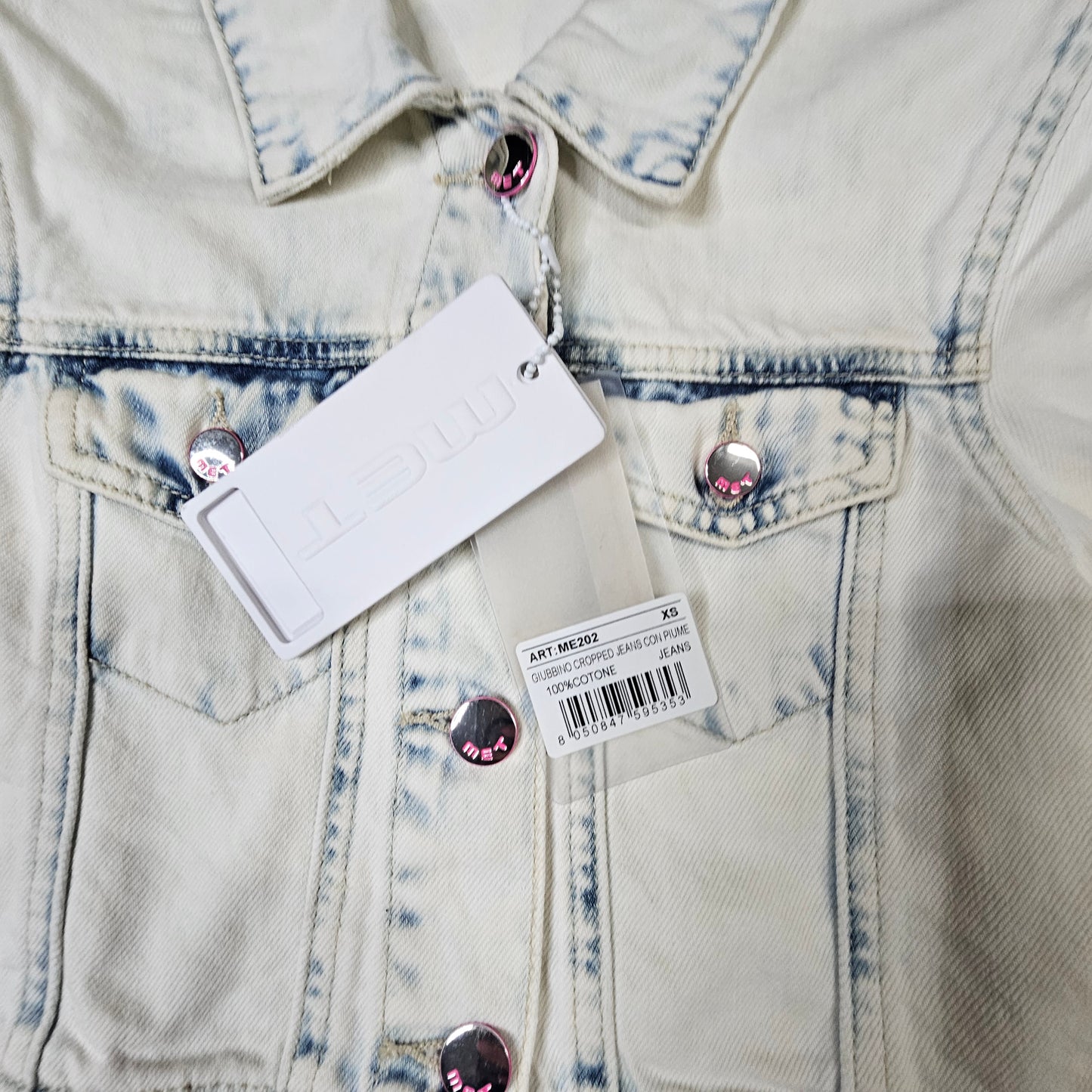 Giubbino jeans bambina con piume rosa – MET