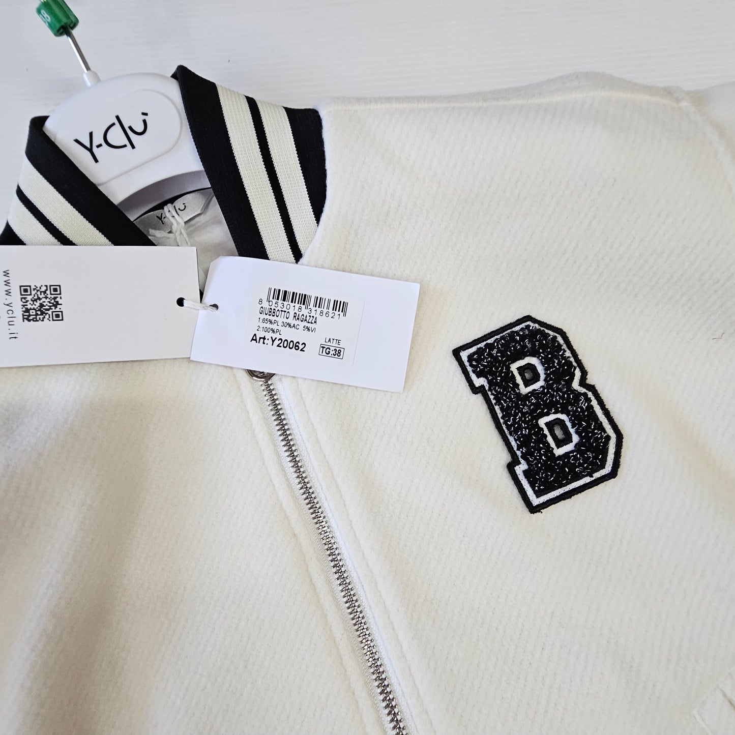 Giubbino bambina Y-CLÙ “College Chic” panna con zip