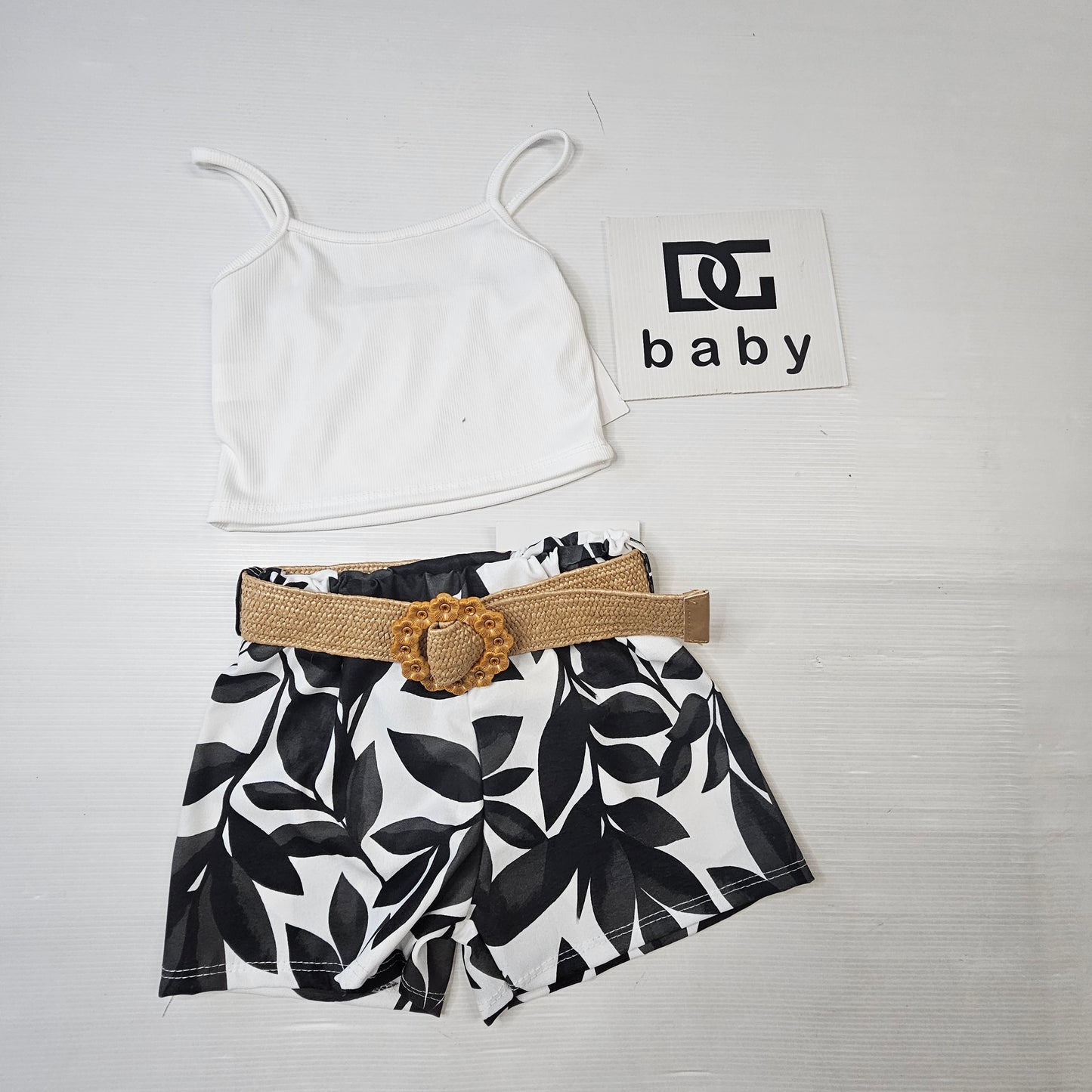 Completo Bambina Summer Leaves Bianco e Nero
