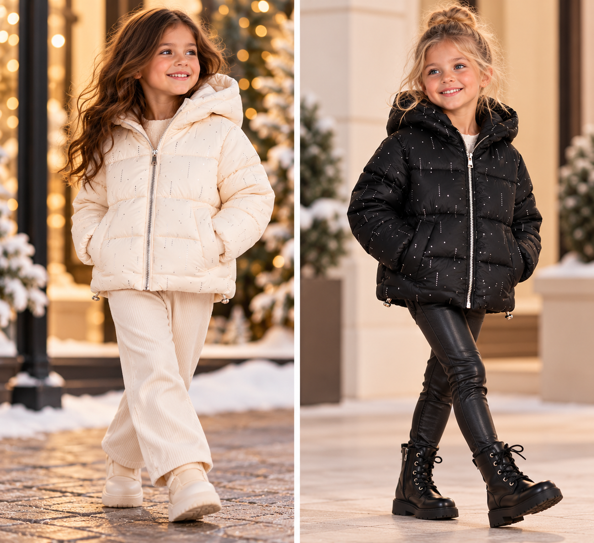 Piumino Bambina Brillante con Cappuccio
