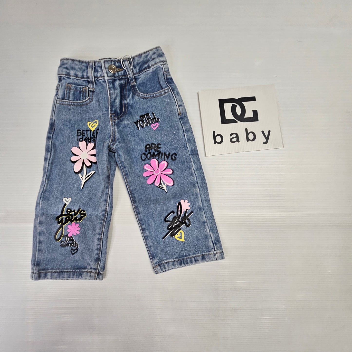 pantalone jeans NEONATA SCRITTE