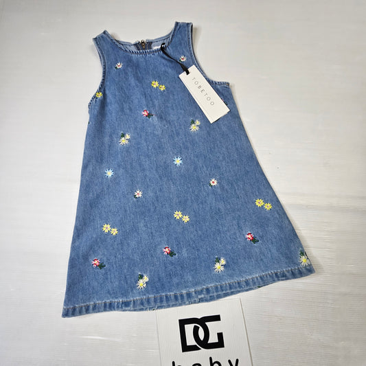 Vestito bambina denim con ricami floreali – TOBETOO