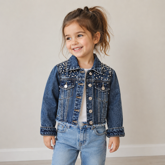 Giubbino Jeans Bambina Y-Clù YB203  con Perle e Strass