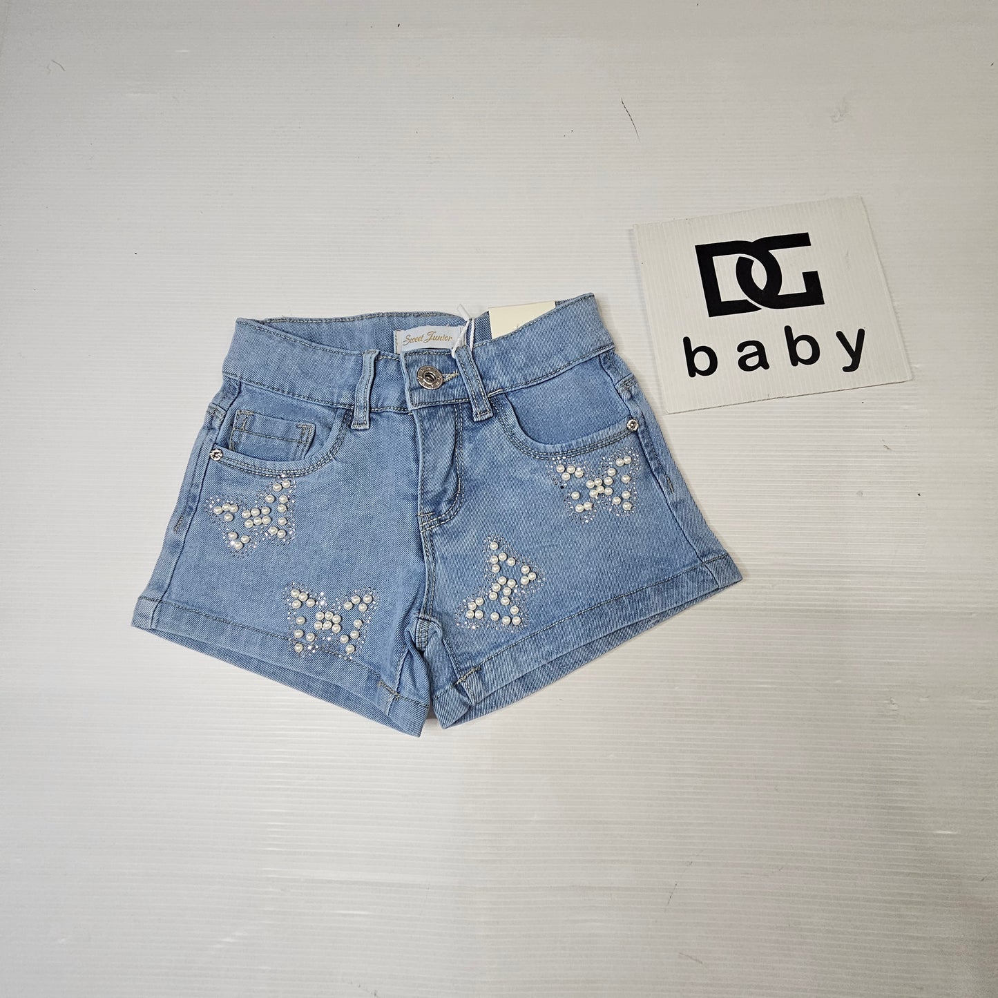 Shorts Jeans Bambina Sweet Junior con Farfalle di Perle