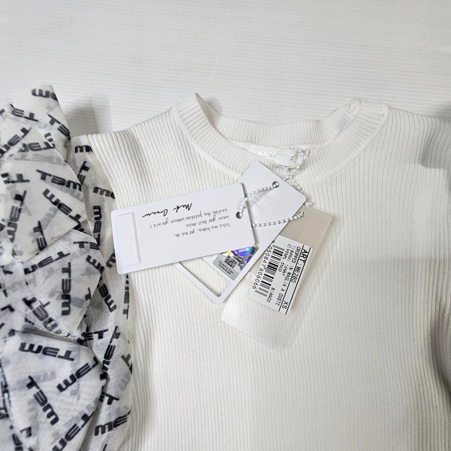 Maglia bambina bianca con maniche in tulle logo MET