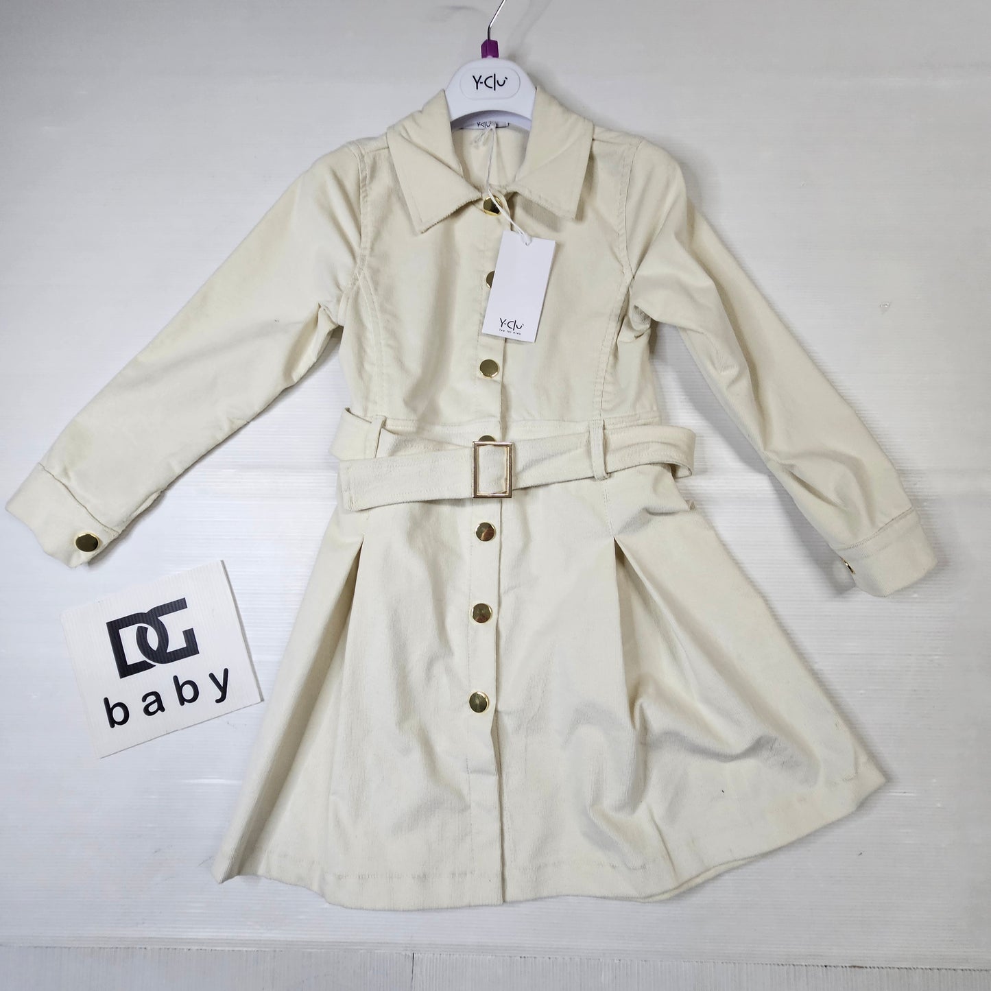 Vestito bambina panna con cintura e bottoni oro – YCLU