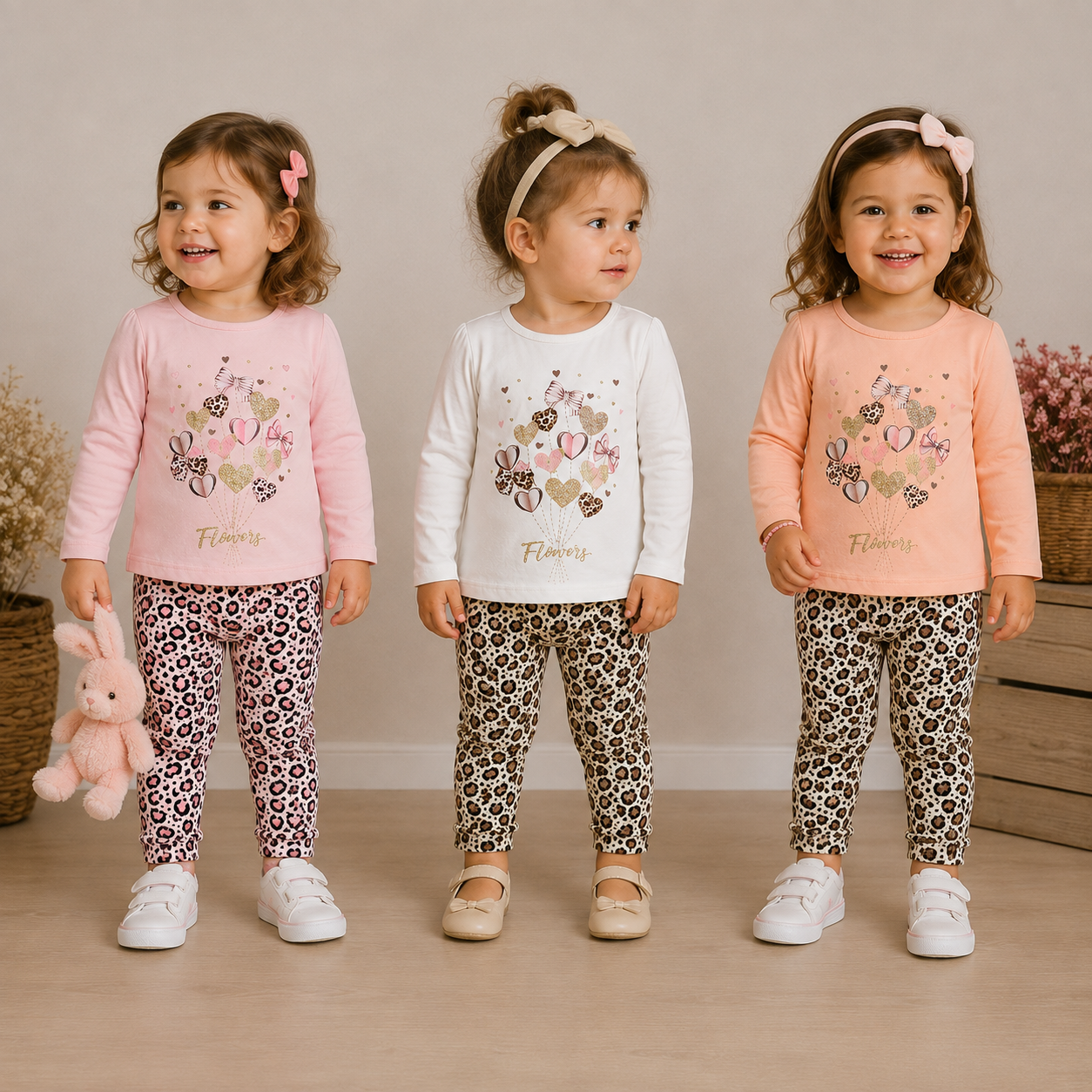 Completo Bambina Cuori & Animalier in Caldo Cotone