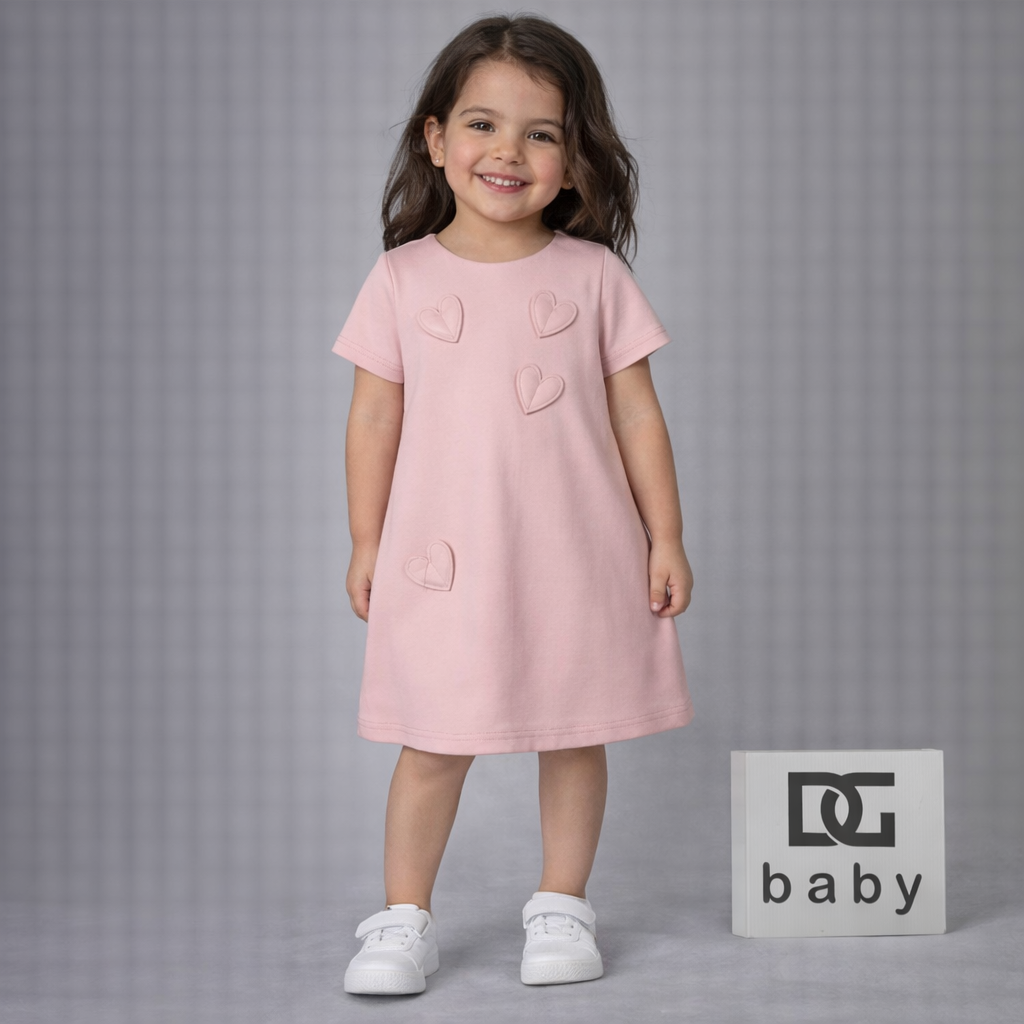 Vestito bambina rosa con cuori applicati – TOO BE TOO