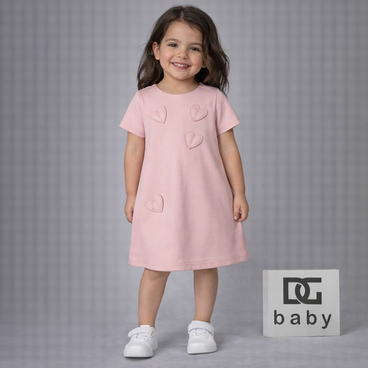 Vestito bambina rosa con cuori applicati – TOO BE TOO
