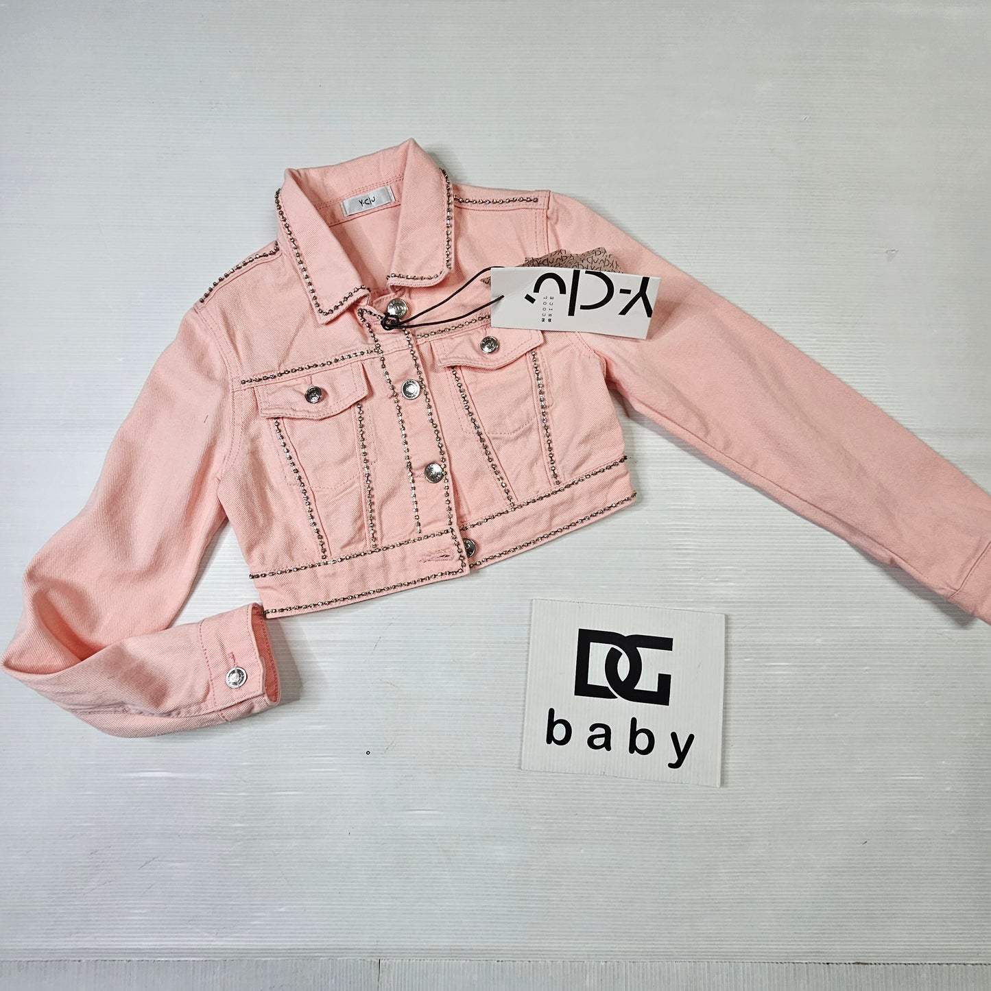 Giubbino bambina rosa con strass e bottoni – YCLÙ