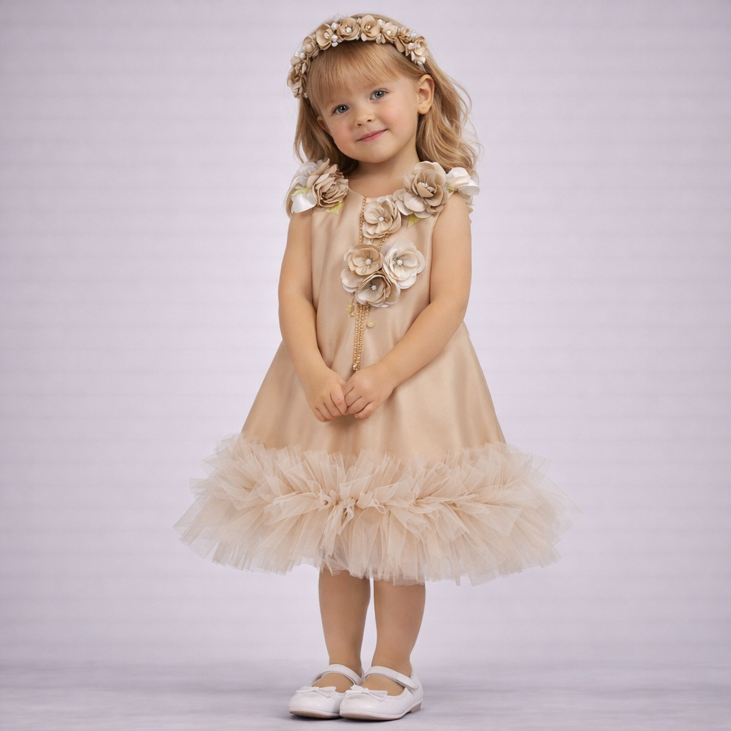 👗 Abito Bambina Fiore Oro