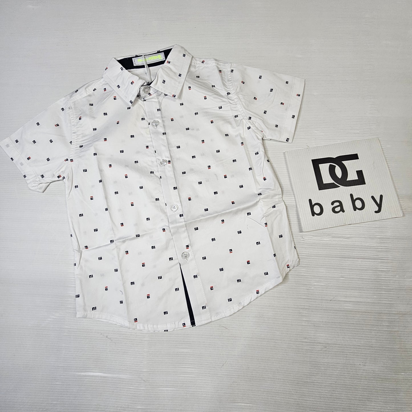 Camicia bambino bianca fantasia micro stampa manica corta