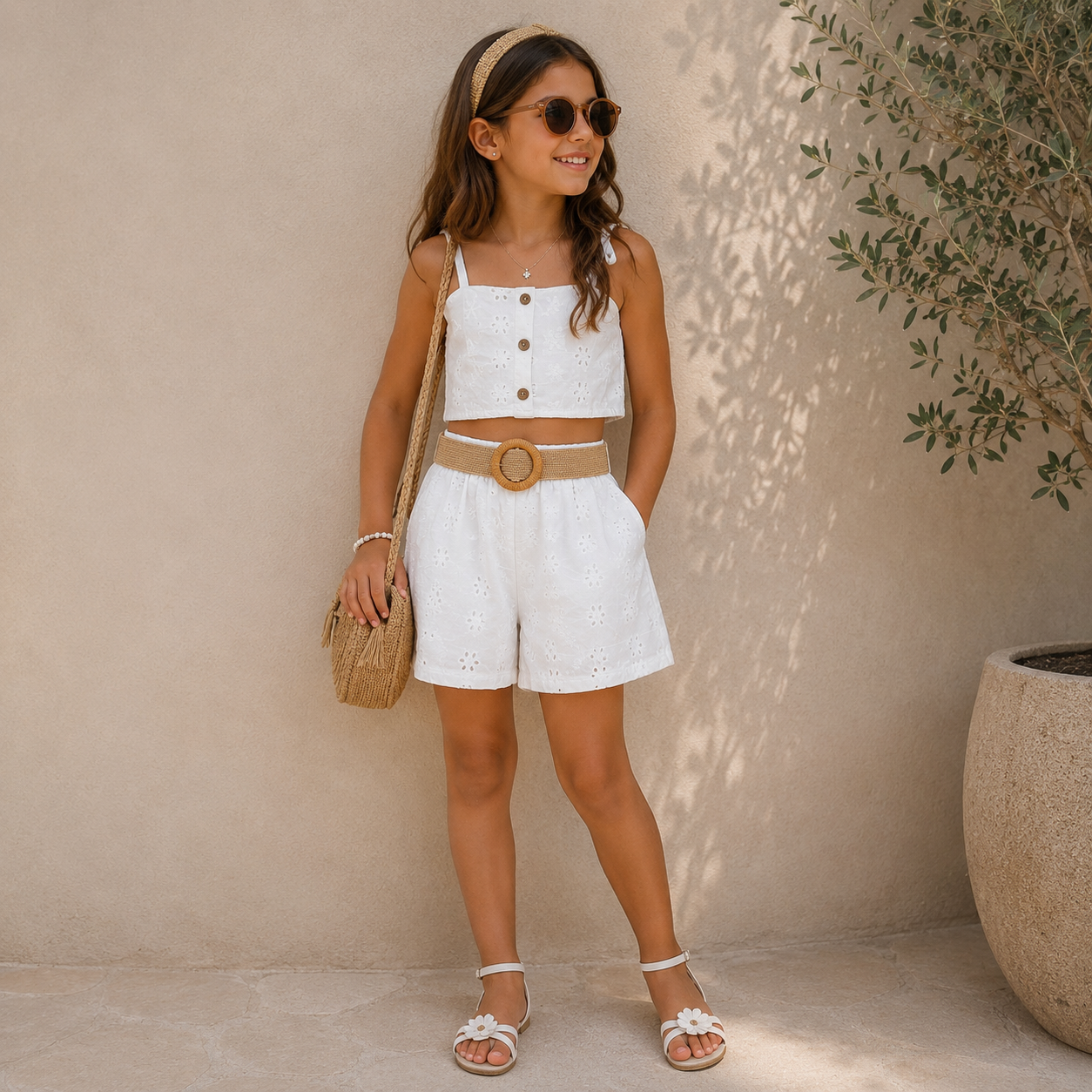 Completo Bambina Sangallo Bianco con Cintura