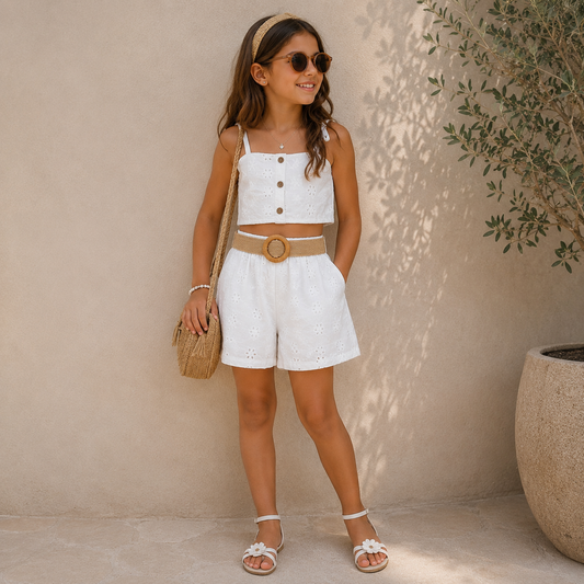 Completo Bambina Sangallo Bianco con Cintura