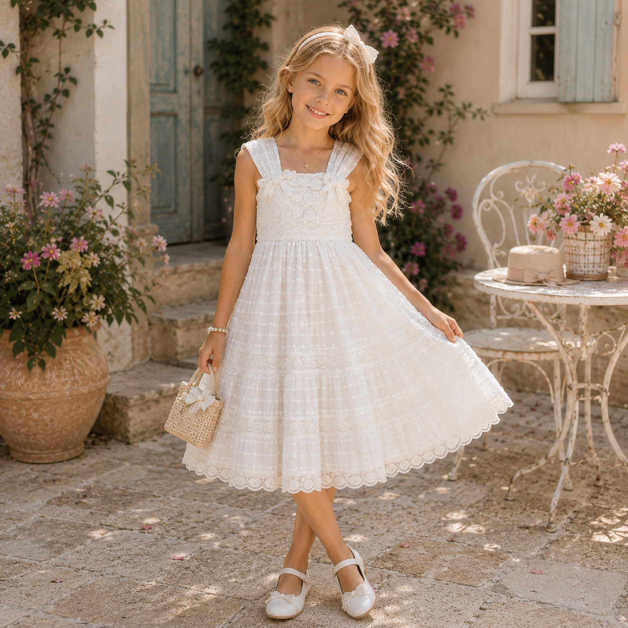 Abito Bambina Stefano Cavalleri con Pizzo e Ricami Eleganti