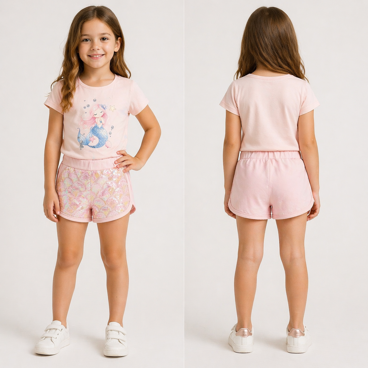 🧜‍♀️ Completo bimba “Sirenetta Shine” con shorts paillettes