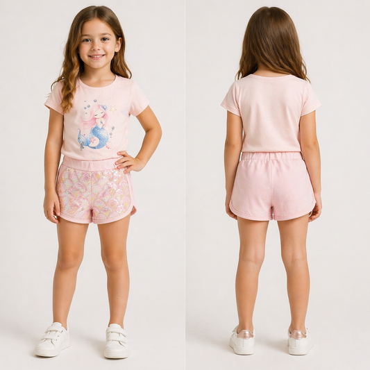 🧜‍♀️ Completo bimba “Sirenetta Shine” con shorts paillettes