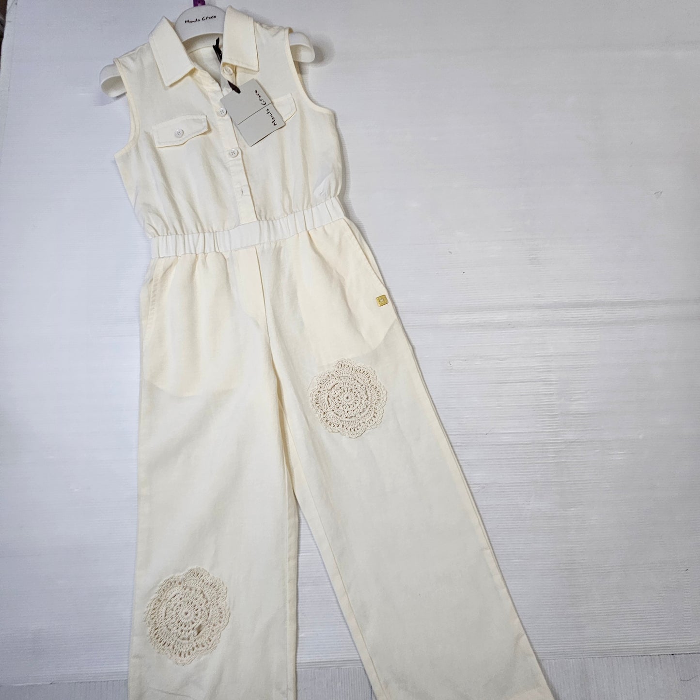 Tuta Intera Manila Grace Bambina Color Crema con Dettagli Crochet