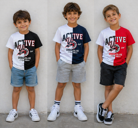 T-shirt bambino bicolore ACTIVE stampa college