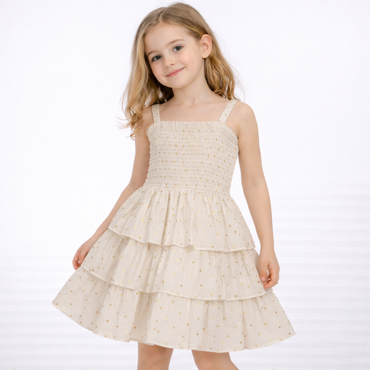 Vestito bimba TO BE TOO TBT2219 panna pois oro con balze