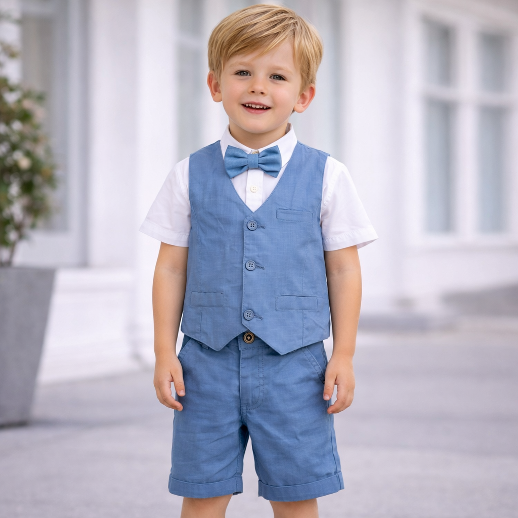 Completo bambino “Elegance Baby” camicia + gilet + bermuda