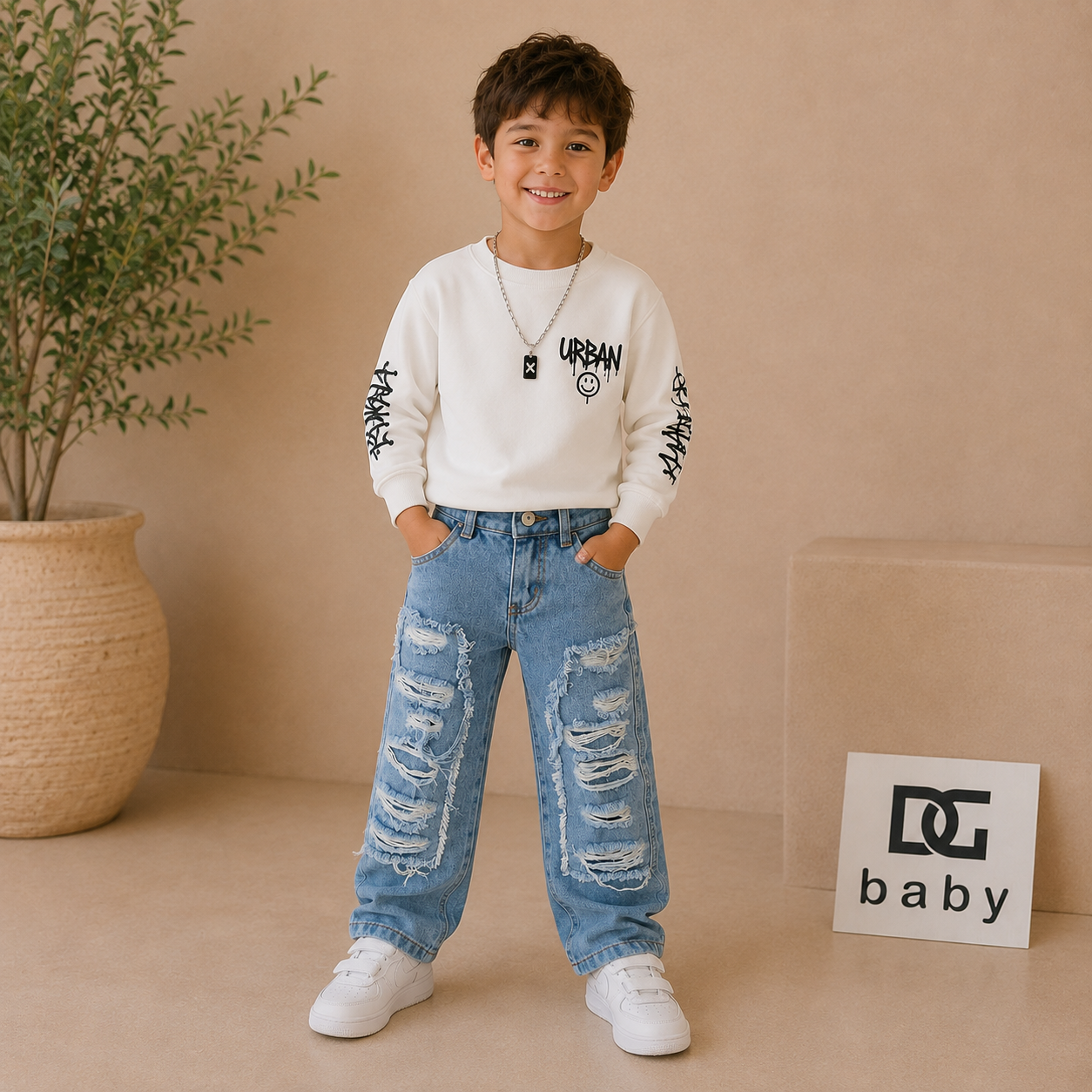 Jeans Bambina Wide Leg Strappato