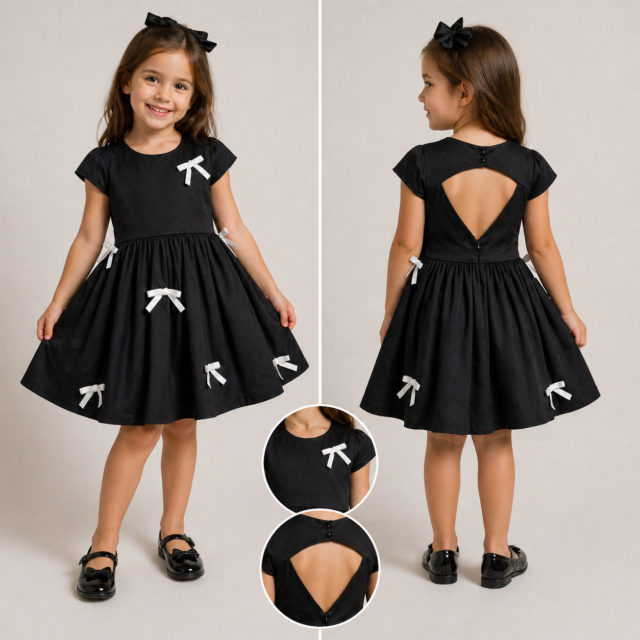 Vestito nero con fiocchi bambina 305ATBS25
